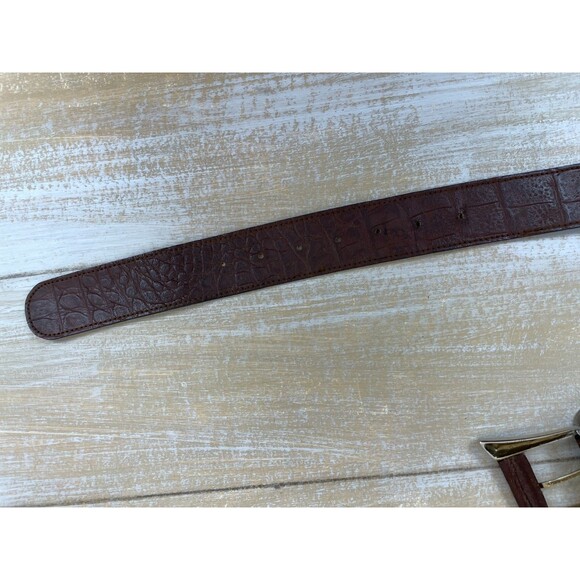 Vintage Western Brown Leather Belt w/Silver-tone Metal Horn Buckle Steer 38\